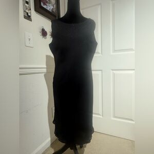Elegant Black Sleeveless Dress with deep cowl plunge in the back and beads